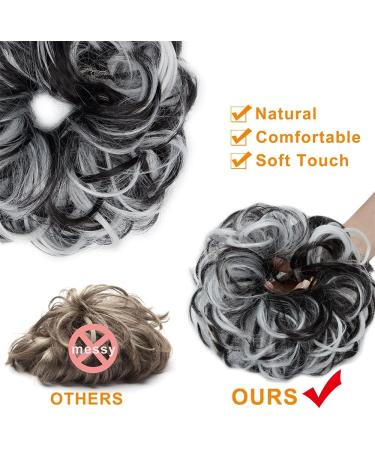 2 PCS Messy Bun Hair Scrunchies, Natural Black Mix Silver Grey - Updo Ponytail Hair Extension for Women | Hair Accessories - Buy Online on GoSupps.com