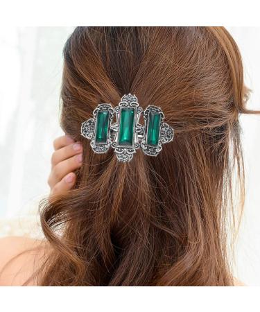 Beaupretty Vintage French Hair Clips for Women | Silver Green Metal Crystal Hairpins Elegant Hair Jewelry - Buy Online on GoSupps.com