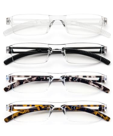 MMOWW 4 SPACK Randless reading glasses for women and men with clear rectangular blue light blocking glasses (4 mix color 3.0) 4 Mix Color 3.0 X