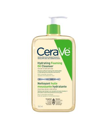 CeraVe Oil Cleanser for Face Hydrating Foaming Oil Face Cleanser with Squalene Oil Hyaluronic Acid and Ceramides for Dry to Very Dry Skin Non-Greasy Non-Comedogenic Fragrance-Free 562 mL Skin Cleaning Agent