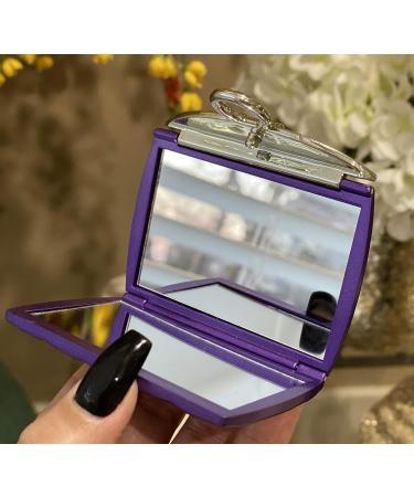 Azi Set of 2 Compact Mirrors - Double Sided Purse Design with Hinge and Flap Open Style - Silver & Purple - Buy Online on GoSupps.com
