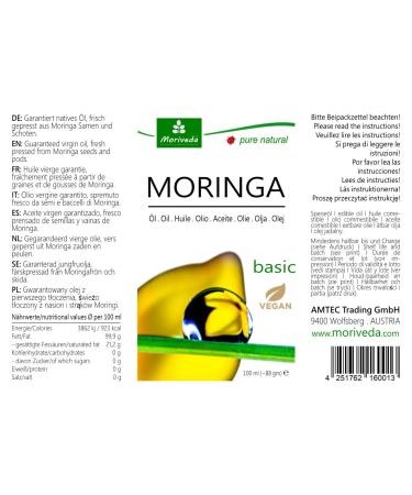 Buy Moringa Oil 100ml - Cold Pressed Organic Skin & Hair Care | Anti-Aging & Wound Treatment - Moriveda - Buy Online on GoSupps.com