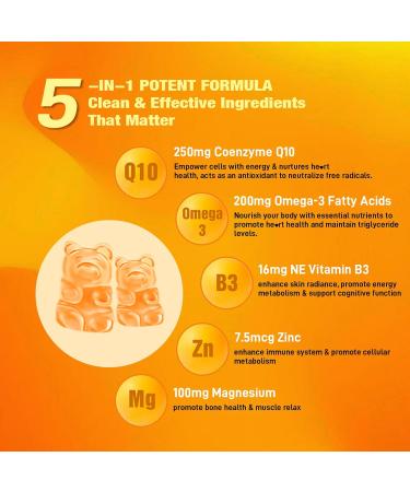 2 Pack CoQ10 Gummies, Plus Omega-3, Vitamin B3 and Zinc, Magnesium, 5X High Absorption Coenzyme Q10 Supplements, q10 for Boost Cellular Energy, Potent Antioxidant & Brain, Peach Flavor, 120 Cts Peach 60 Count (Pack of 2) - Buy Online on GoSupps.com