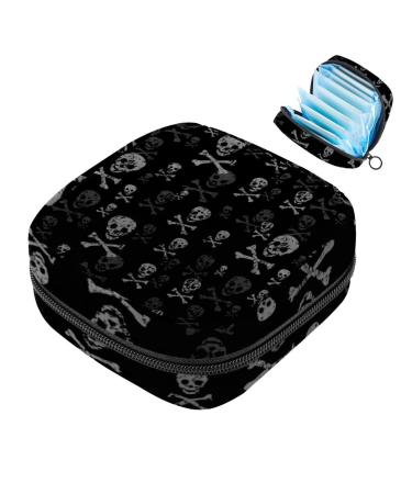 Menstruation pad bag with zipper women's napkin bag tampons collection bags for women and girls (skull and bones)