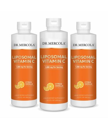 Dr. Mercola Liquid Liposomal Vitamin C - Antioxidant & Immune Support Supplement - Includes Vitamin E - GMO-Free, Gluten-Free & Soy-Free - Citrus Vanilla Flavor - 450 mL (30 Servings) - 3 Pack 15.2 Fl Oz (Pack of 3)