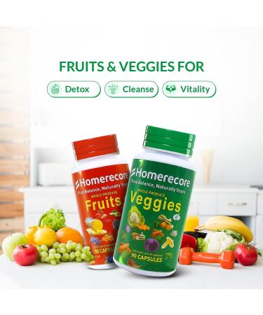 HOMERECORE Whole Food Fruits & Veggies Supplement Plant-Based Vegan Gluten-Free Soy-Free No Fillers Natural Superfoods Boost Energy & Immune System for Men & Women 90 Fruit & 90 Veggie Capsules - Buy Online on GoSupps.com