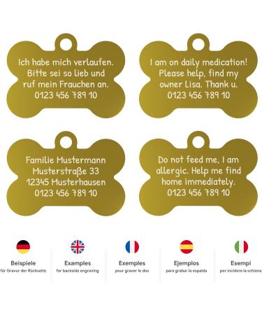 Custom Engraved Gold Dog Tag Bone - Large 38mm with 2 Key Rings | Perfect for Pets and Gifts | International Shipping Available - Buy Online on GoSupps.com