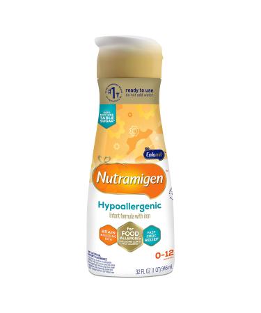 Enfamil Nutramigen Infant Formula, Hypoallergenic and Lactose Free Formula, Fast Relief from Severe Crying and Colic, DHA for Brain Support, Ready to Use Bottle, 32 Fl Oz Liquid