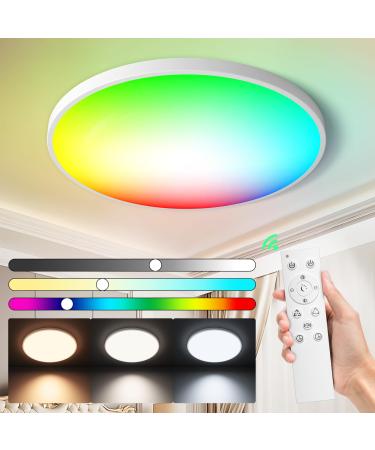 Fantictas RGB LED ceiling lamp Dimmable with remote control 24W 3200lm children's room lamp ceiling panel for bedroom living room children's room kitchen 3000k-6500k energy class f