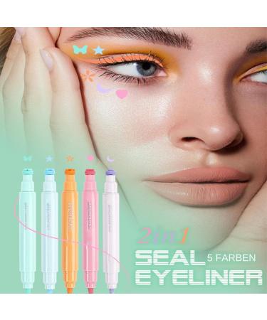  BommFu Double Head Liquid Eyeliner Pad Winged Eyeliner Pad Fun Waterproof and Sweatproof 2 in 1 Double-Sided Eye Makeup Pen 5 Colorful Pads for - Buy Online on GoSupps.com