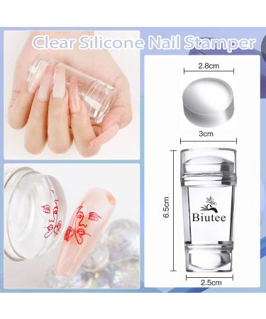 Biutee Clear Jelly Nail Art Stamper Set - Dual Head Silicone Stamper with 3 Scrapers - Manicure Nail Art Tool (12 Pcs) - Buy Online on GoSupps.com