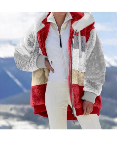 Shop Hanxiulin Women's Oversized Plush Hoodie Jacket - Winter Coat in Watermelon Red | Lightweight Outdoor Cardigan - Buy Online on GoSupps.com