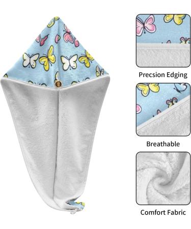 Pink Yellow Butterfly Hair Towel 2 Pack | Super Absorbent Quick Dry Hair Turbans for Women & Girls - Buy Online on GoSupps.com
