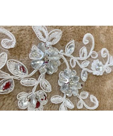 Zbroh White Lace Fabric Patches with Rhinestones - Embroidered Trim for Dress Decoration - Sew On Sequins and Beads - 1 Pair - Buy Online on GoSupps.com