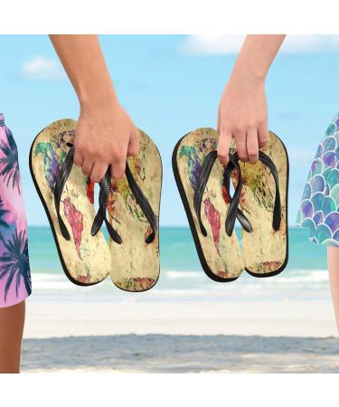 Mnsruu Vintage World Map Watercolor Flip Flops - Stylish XXL Sandals for Men & Women | Perfect Home Spa & Travel Slippers - Buy Online on GoSupps.com