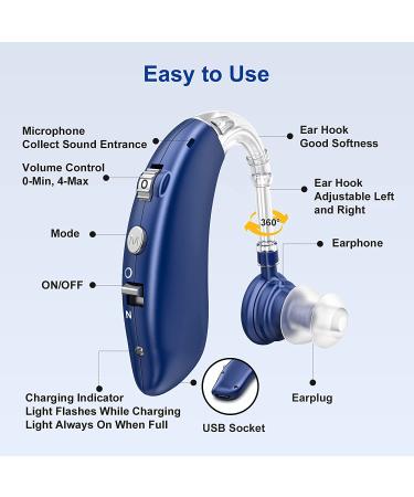 Rechargeable Hearing Aids for Seniors with Noise Cancelling - Blue | Nano Digital Amplifier for Invisible Hearing Loss - Buy Online on GoSupps.com