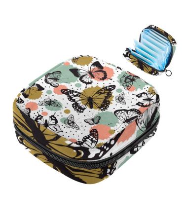 MUOOUM Abstract Butterfly Pattern Sanitary Napkin Storage Bag Portable Period Bag for Women Teen Girls Menstrual Cup Pouch Nursing Pad Holder Multi-colored 1