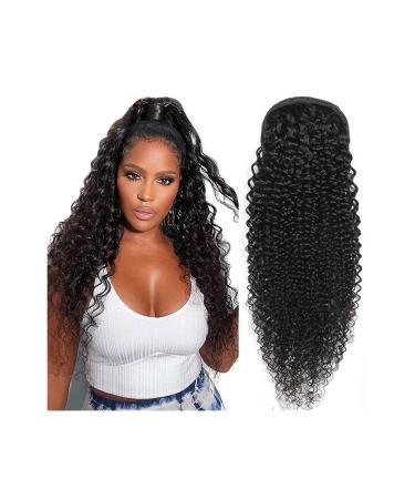 Ponytail Extension 8-26" Drawstring Ponytail Extension Kinky Curly Human Hair Pony Tail Natural Color Brazilian Hair Clip in Afro Curly Ponytail Hairpieces for Women Ponytail Hairpiece for Women (C 14inches Natural Color