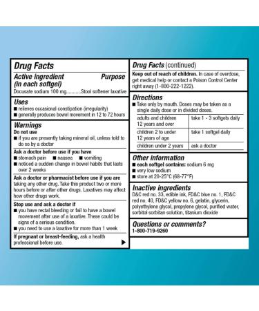Amazon Basic Care Stool Softener Laxative Docusate Sodium 100mg Softgels - 100 Count - Buy Online on GoSupps.com