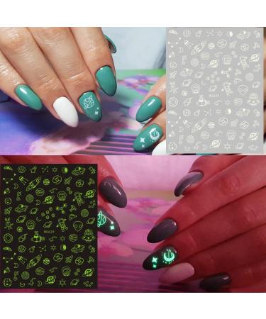 Alien Nail Art Stickers - 3D Astronaut UFO Rocket & Moon Designs | Luminous Self-Adhesive Decals for Women & Girls Manicure Decor - Buy Online on GoSupps.com