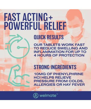 WELMATE Nasal Decongestant PE 10mg - Maximum Strength Sinus Relief for Cold & Allergies - Non-Drowsy Antihistamine & Pain Relief - 200 Tablets - Buy Online on GoSupps.com