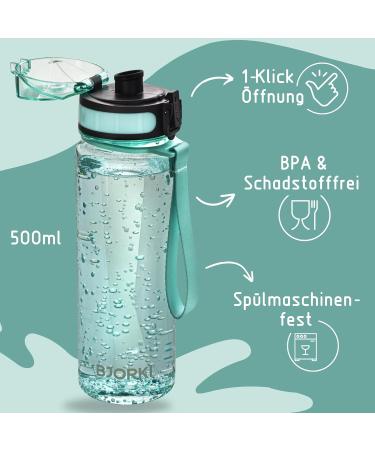 BJORKI 500ml Children's Drinking Bottle - Ousproof Bonus Name Ticker Ideal for School & Sports Carbonic Acid Safe Robust Pastel Blue Water Bottle for Active Kids - Buy Online on GoSupps.com