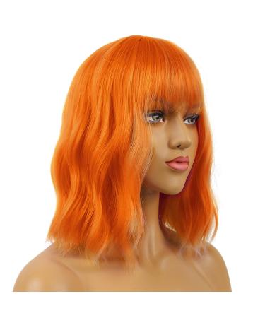 LANICE Short Bob Orange Wig with Bangs - Shoulder Length Loose Wavy Synthetic Hair for Cosplay and Parties (12inch) - Buy Online on GoSupps.com