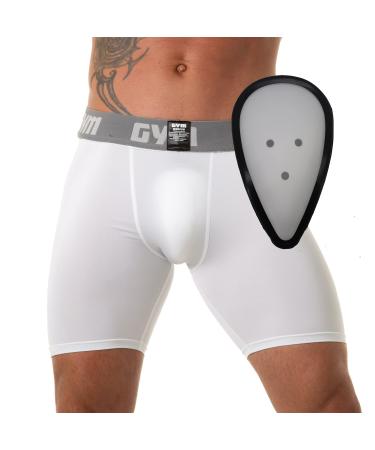 Gym Men's Sports Compression Shorts with Cup Pocket and Hard Cup Included 4X-Large White