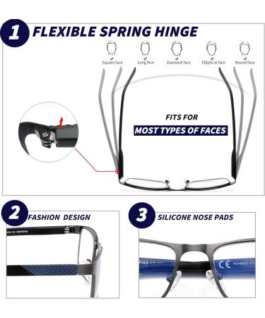 JJWELL 4 Pack Reading Glasses for Men - Blue Light Blocking Metal Full Frame Anti Eyestrain UV Protection - 3.25x Strength Spring Hinge Mixed Colors - Buy Online on GoSupps.com