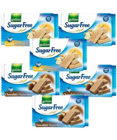 Sugar Free Wafer Bundle with Gullon Sugar Free Chocolate Flavour Wafer 3x70g x3 and Sugar Free Vanilla Flavour Wafer 3x70g x3 (6 Pack)