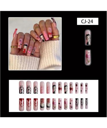 Nail Art Patches Beautiful and Fashionable Nails Finger Decorations Beauty and Decorative Supplies Flame French Long wear Nails Cute Fat Girl Love Design Valentine's Day Long Fake Nails Cj-24 - Buy Online on GoSupps.com