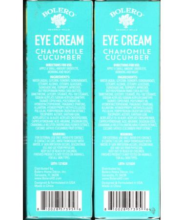 Bolero Beverly Hills Eye Cream Chamomile Cucumber - Calm, Nourish & Hydrate - 0.5fl oz (14.7ml) - Set of 2 Packs - Buy Online on GoSupps.com