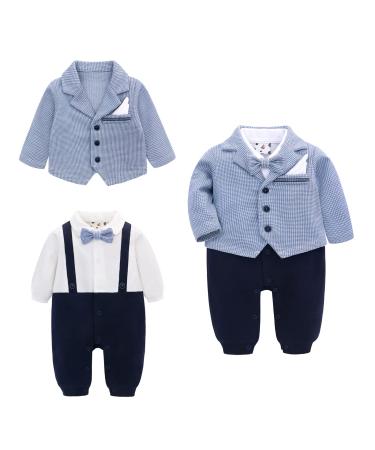 famuka Baby Boy Formal Wedding Outfit Suit with Bows Outwear Gentleman Tuxedo 2 PCS 3 Months Blue