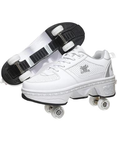 FTYUNWE Roller Skates Silver 5.5US/36EU | Outdoor Parkour Shoes for Women, Girls, Boys | Retractable Wheels for Adults, Kids | Unisex Skating Shoes for Recreation and Fitness - Buy Online on GoSupps.com