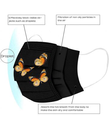 Butterfly Face Shield 50pcs Disposable Mouth Cover Breathable 3 Layer Dust Face Bandanas for Adult Men & Women D One Size - Buy Online on GoSupps.com