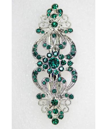Faship Green Crystal Hearts & Floral Hair Barrette - Stunning Hair Accessory - Buy Online on GoSupps.com