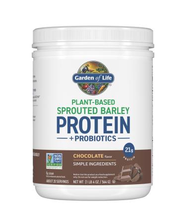 Garden of Life Plant-Based Sprouted Barley Protein Chocolate with 21g Protein 0g Sugar & Clean Ingredients Upcycled Barley Probiotics Non-GMO use in Shakes Smoothies & Baking 20 Servings