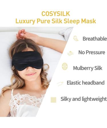 CozySilk Silk Sleep Mask (Black) - Premium Mulberry Silk Eye Mask for Full Night's Sleep, Travel, Nap - Adjustable Strap for Side Sleepers - Blackout Eye Mask for Women and Men - Buy Online on GoSupps.com