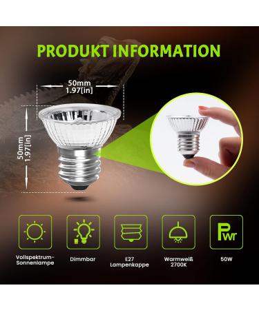 Bonlux E26/E27 50W Dimmable Heat Lamp | Full Spectrum UV UVA + UVB Sunlight for Reptiles Turtles and Amphibians - 2700K Heating Bulb - Buy Online on GoSupps.com