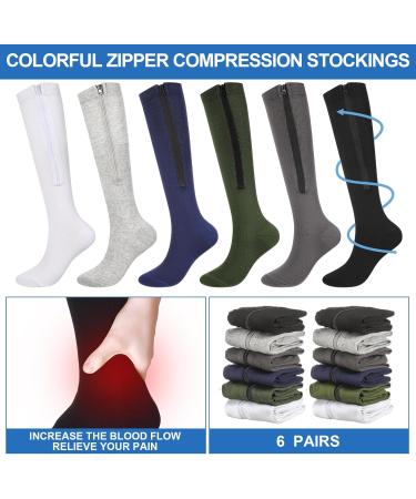 6 Pairs Men's Zipper Compression Socks 20-30mmHg | Colorful Knee High Stockings for Swelling & Travel | Comfortable Compression for Men & Women - Buy Online on GoSupps.com