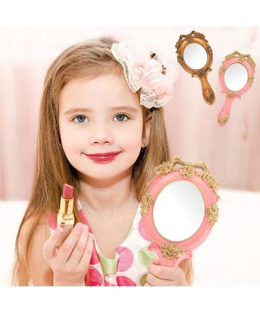 Geetery Vintage Oval Handheld Mirror Set - Antique Cosmetic Aesthetic Makeup Mirrors with Embossed Flower Design in Gold & Pink for Girls and Women - Buy Online on GoSupps.com