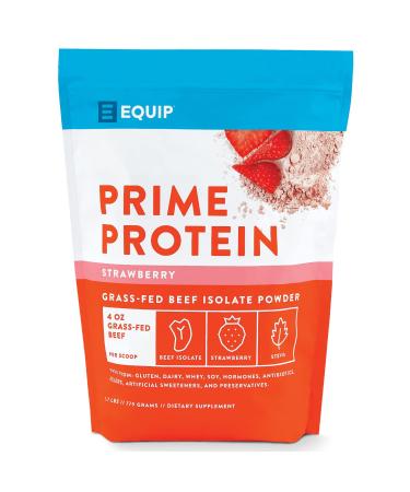 Equip Foods Prime Protein - Grass-Fed Isolate Beef Protein Powder - Paleo and Gluten Free Protein Powder - Strawberry, 1.7 Pounds - Helps Build and Repair Tissue