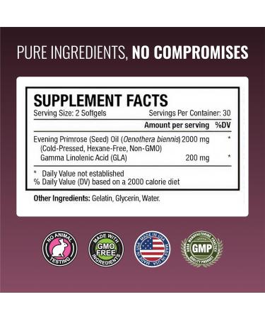 Approved Science Evening Primrose Oil - Maximum Strength - Cold Pressed - 10% GLA - Hormonal Balance, Skin and Heart Health - 60 Softgels - All Natural - Buy Online on GoSupps.com