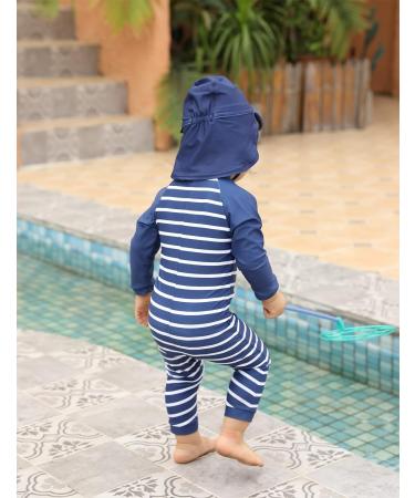 weVSwe Baby Toddler Boy Swimsuit UPF 50+ Sun Protection Rash Guard with Crotch Zipper | Navy Blue Stripes | 6-12 Months - Buy Online on GoSupps.com