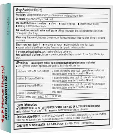 Heartland Pharma Loperamide Hydrochloride 2mg Anti-Diarrhea Caplets Blister Pack - 24 Count - Made in USA - Buy Online on GoSupps.com