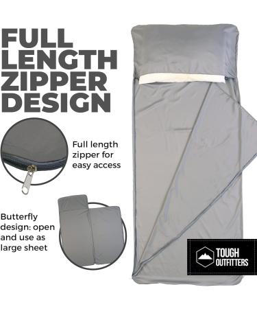 Cotton Sleeping Bag Liner - Lightweight Travel Sheet for Adults - Ideal for Camping, Backpacking & Hostels - Gray Sleep Sack with Zipper - Buy Online on GoSupps.com