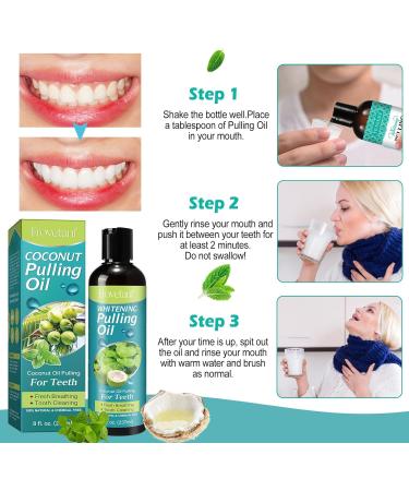 Coconut Oil Mouthwash - Natural Teeth Whitening 237ml | 100% Pure Fractionated Coconut Oil | Improve Oral Hygiene | Tongue Scraper Included - Blue - Buy Online on GoSupps.com