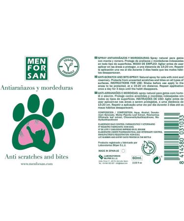 MENFORSAN Scratch and Bite Spray for Cats - 60 ml Natural Training Solution | Prevent Scratching & Biting - Buy Online on GoSupps.com