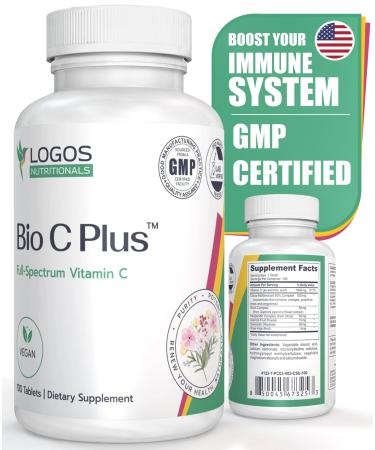 logos nutritionals Bio C Plus Vitamin C 1000 mg - High Potency Vitamin C Supplements with Ascorbic Acid & Rose HIPS Supports Healthy Immune System & Antioxidant Protection Vegan - 100 Tablets