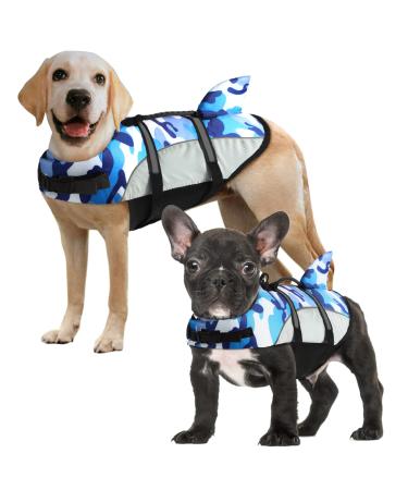 Alagirls dog life jacket pet dog swimming floating vest size adjustable with strong buoyancy and rescue handle for swimming for small/medium/large puppies aladlj001 Bluecamo XXL XXL: 74-84cm (chest caught) blue camouflage